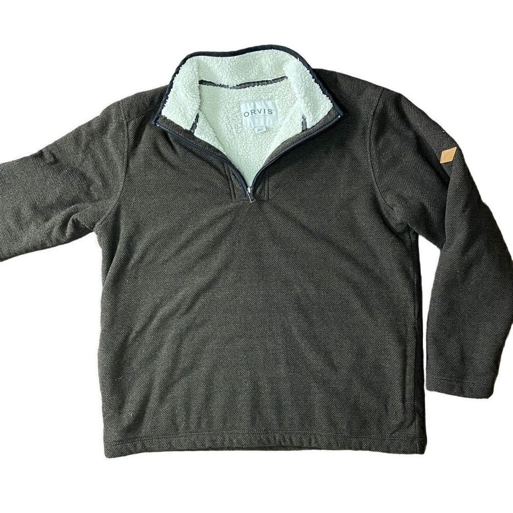 ORVIS Men’s 1/4 Zip Sherpa-Lined Pullover Sweater XL Brown